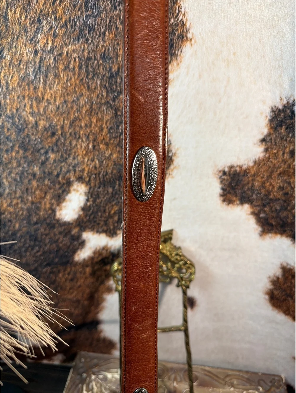 Brown Leather Western Belt with Silver Buckle and Tip